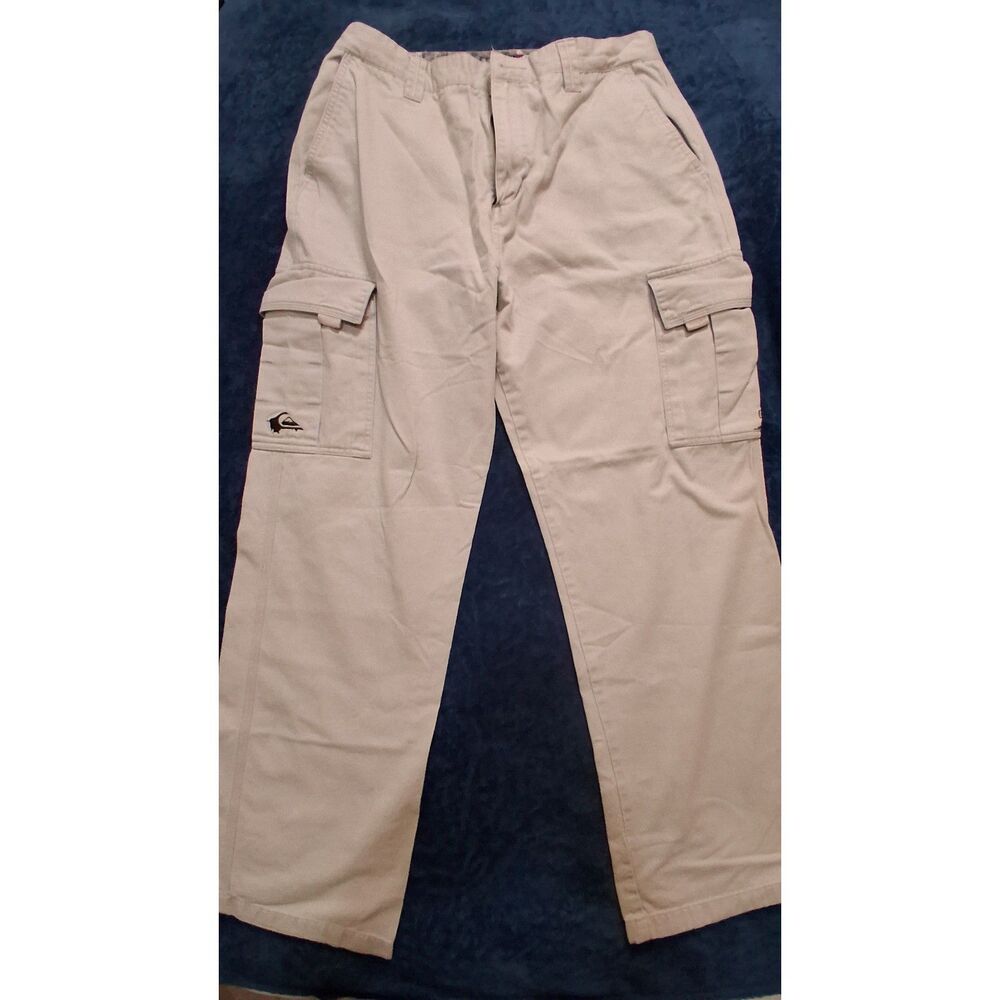Quiksilver Men’s Cargo Pants Size 34 Beige Khaki 100% Cotton Relaxed Fit